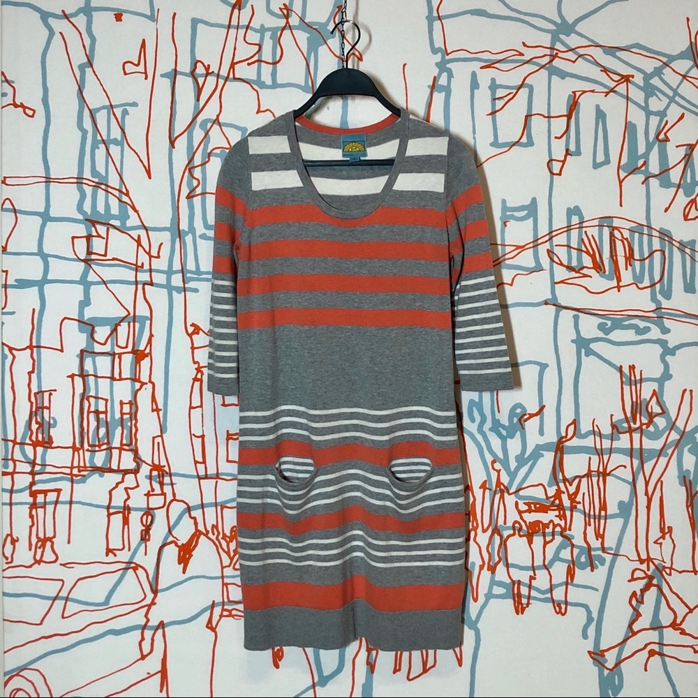 C&C California grey, orange, and white knit dress
